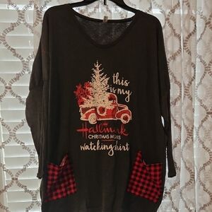 Hallmark Christmas Movies Watching Shirt - dark Grey, black and Red pockets.